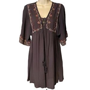 Knox Rose Black Mini Dress with Red Embroidery